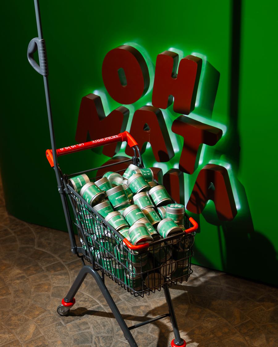 OHMATCHA cart in front of green OH MATCHA letters